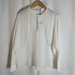Zara White Embellished Women's Top Size L